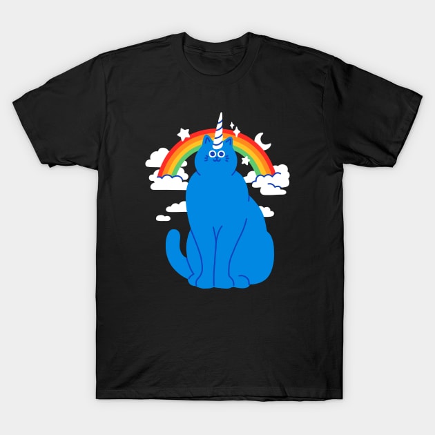 Blue Unicorn Cat T-Shirt by obinsun